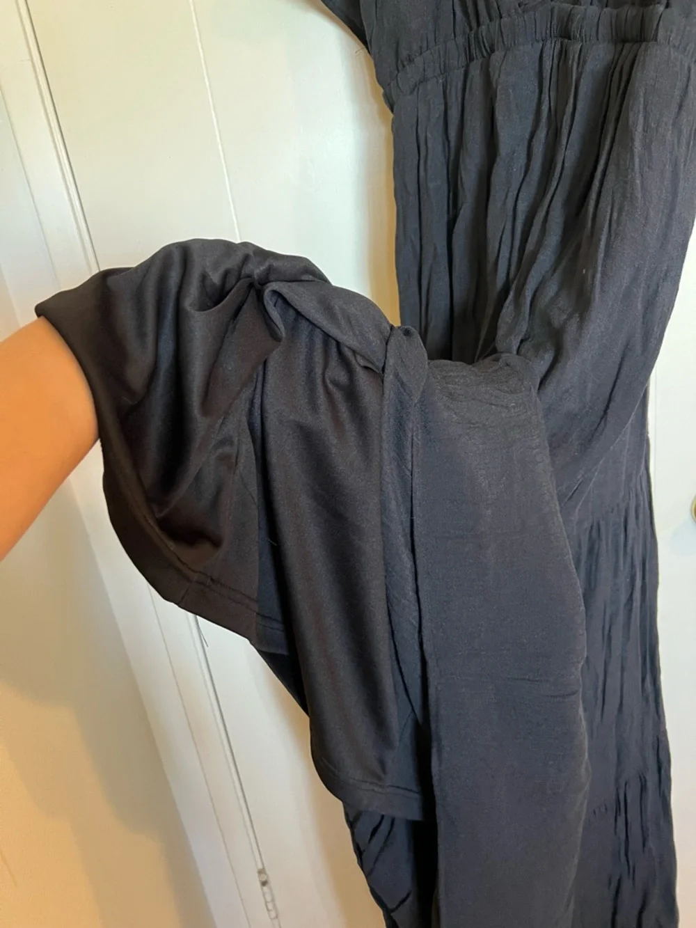 Black V-Neck Maxi Dress with Tie Back Detail - Picture 5 of 7